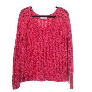 Abercrombie fitch women's Large wool blend hot pink open knit sweater v neck